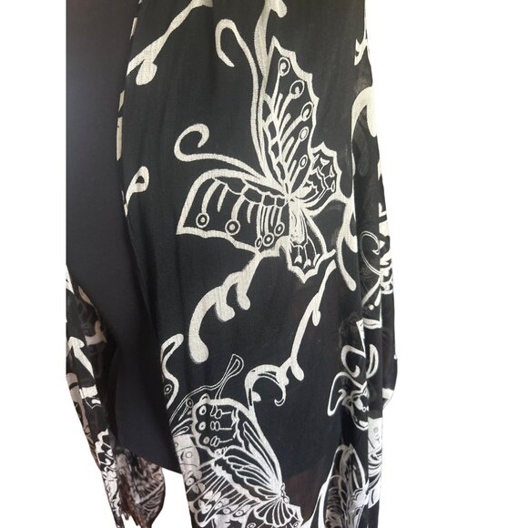 Natasha Black & Beige Butterfly Print Viscose Scarf Shawl Wrap - Picture 2 of 6